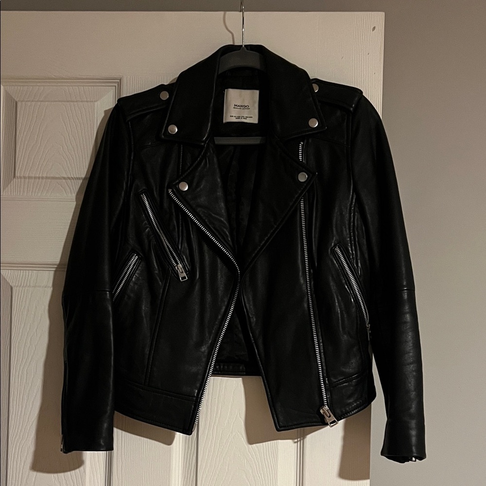 Mango Black Leather Biker Jacket